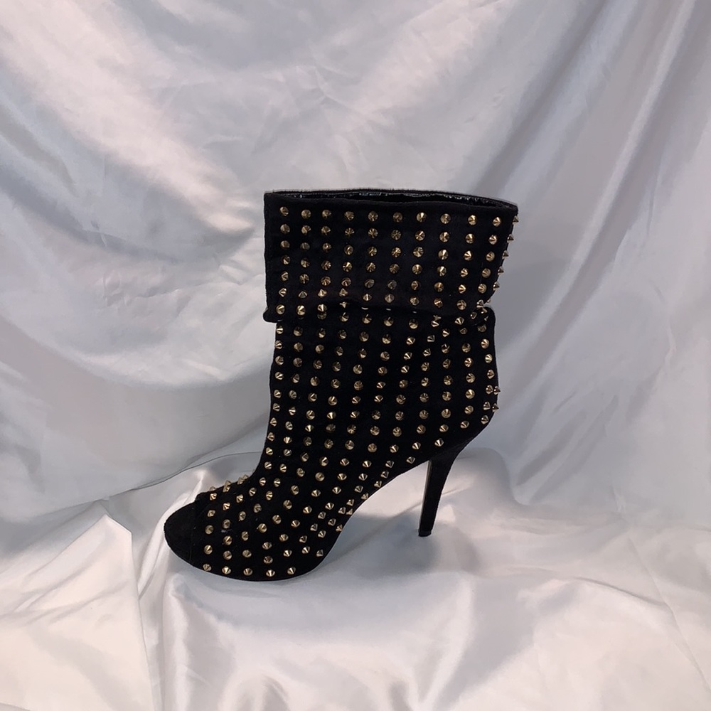 JustFab Black and Gold Studded Ankle Boots - Picture 6 of 16
